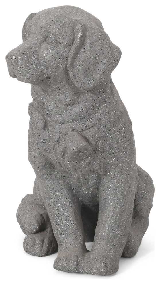 Gary Outdoor Dog Garden Statue, Stone Gray Contemporary Garden