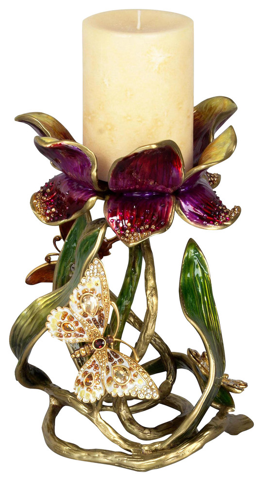 Meredith Floral Pillar Candle Holder Flora Finish Contemporary