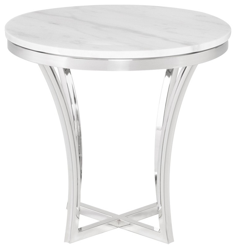 Aurora Side Table, White Marble Top Round End Table Contemporary