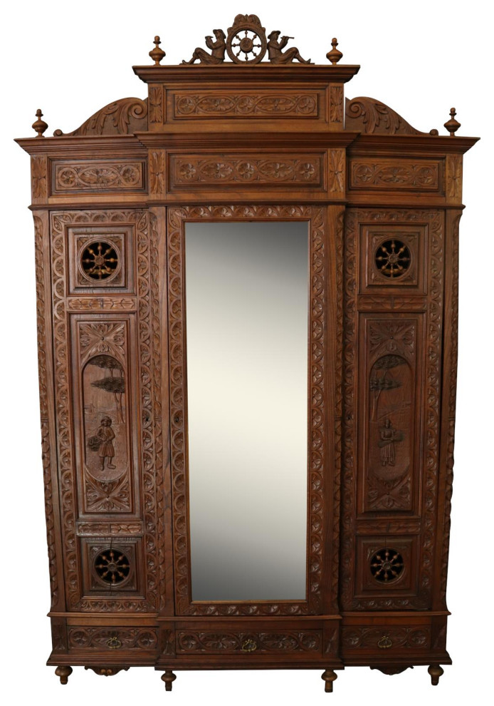Consigned Armoire Brittany Heavily Carved Antique French 1890 Chestnut