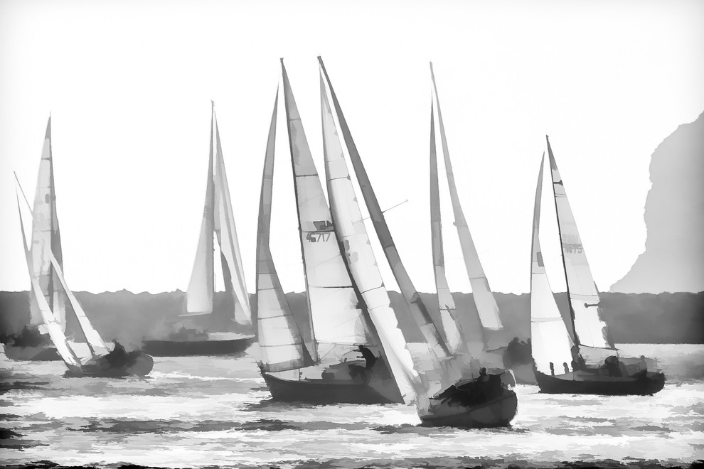 Dana Pt Sailboats Bw, Canvas Giclee, 18"x12"