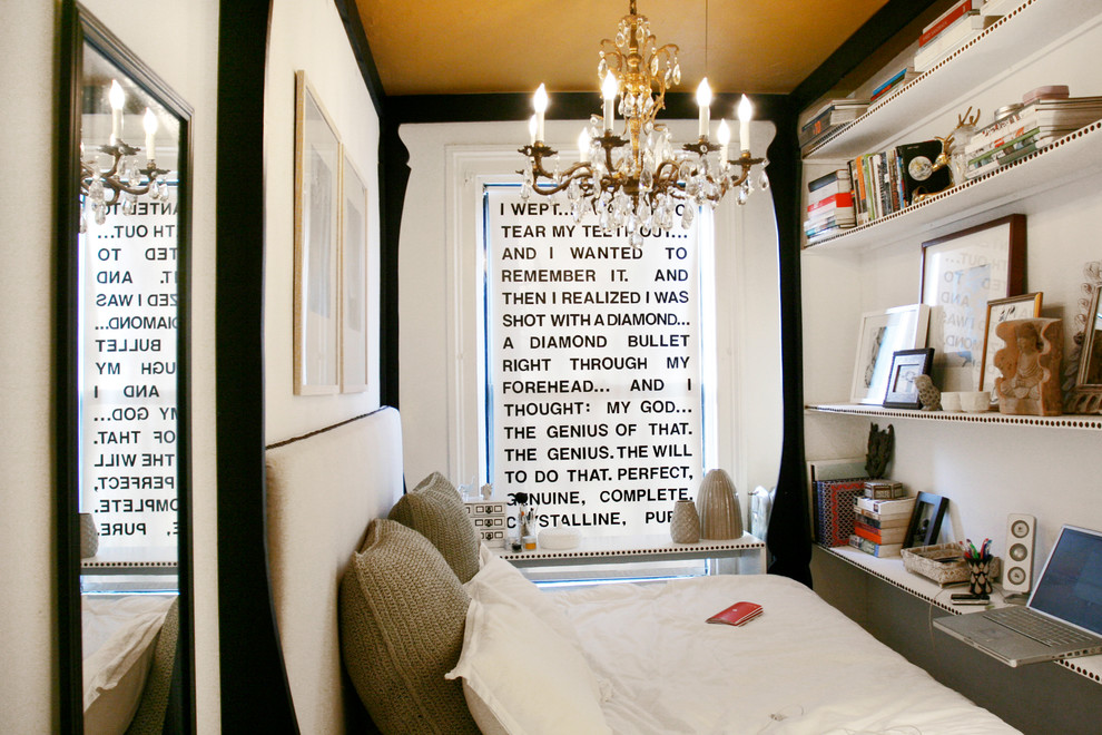 Inspiration for a small shabby-chic style bedroom remodel in New York with white walls