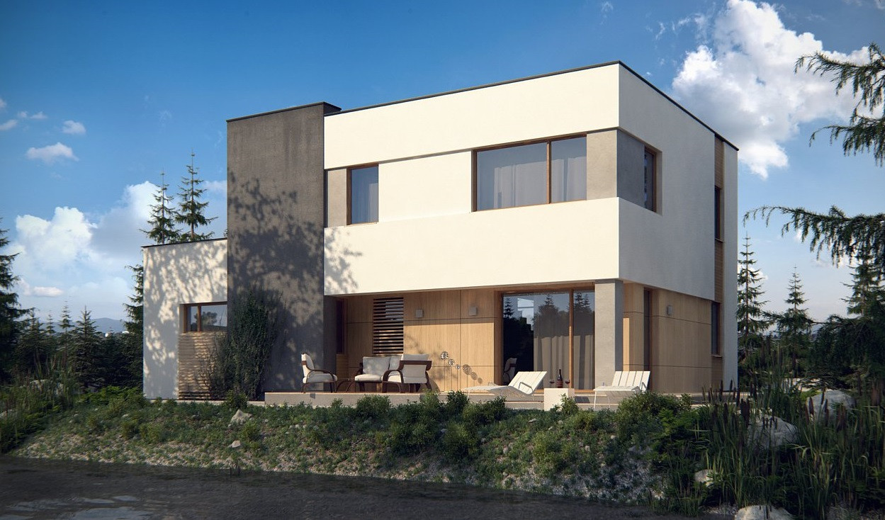 Дом с плоской кровлей и террасой