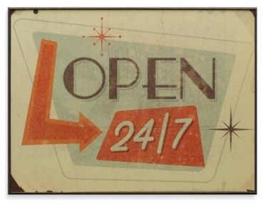 Open 24/7 13-Inch x 17-Inch Wall Art