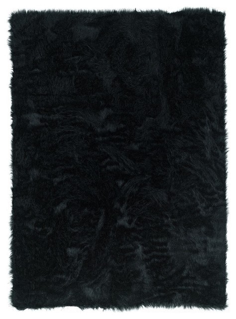 Faux Sheepskin Rug, Black, 5'x7'