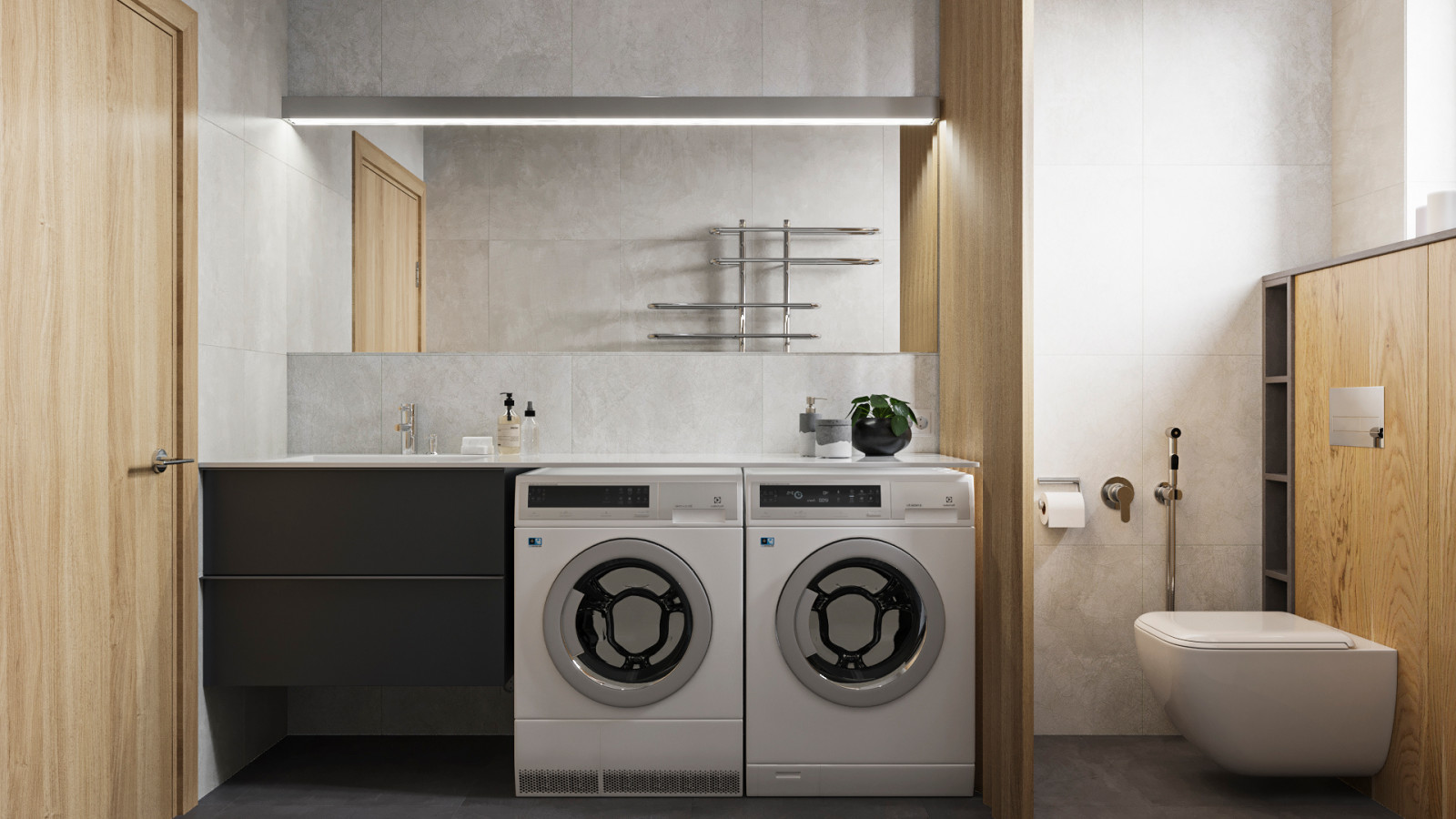 Барнхауз с мансардными окнами в серых оттенках