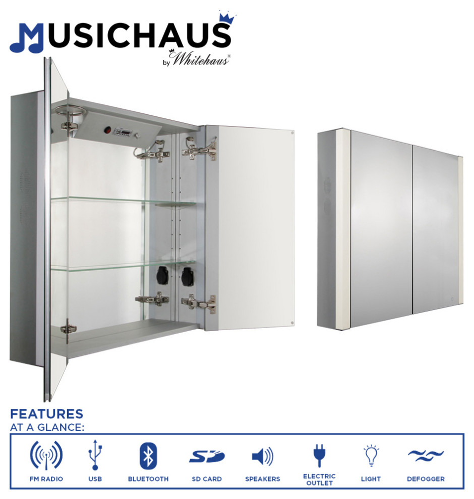 Double Mirrored Door Medicine USB, SD Card, Bluetooth, FM
