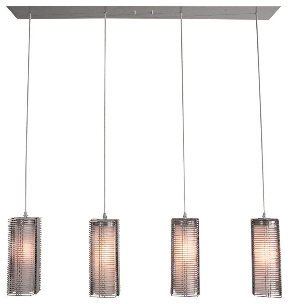 Downtown Mesh Linear Waterfall, Metallic Beige Silver, Frosted Glass, E26