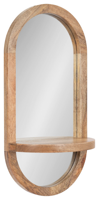Hutton Wood Framed Capsule Mirror With Shelf, Natural, 12x24