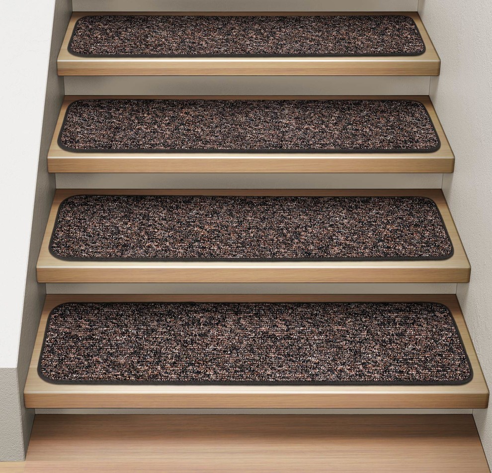 Set of 15 Attachable Carpet Stair Treads Pebble Gray Contemporary