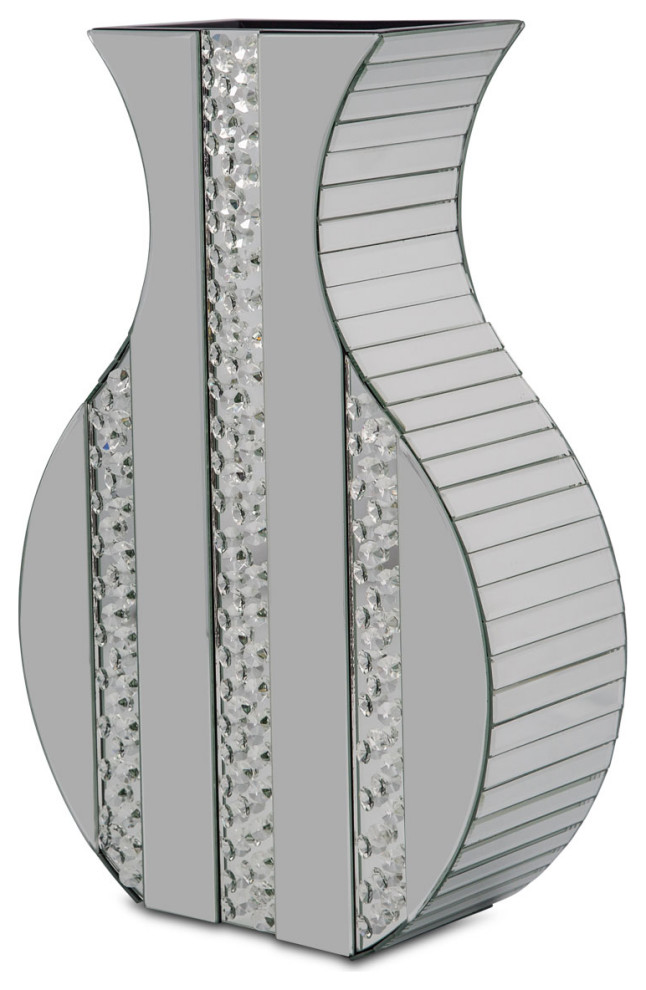 Montreal 21.50" Mirrored Vase with Crystals Vases by Michael Amini