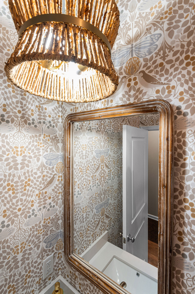 Small transitional wallpaper bathroom photo in Philadelphia