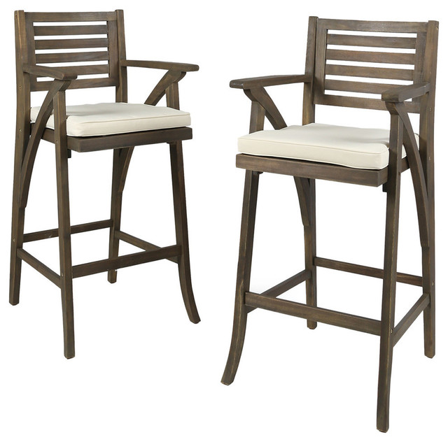 Gdf Studio Joye Outdoor Acacia Wood Barstool Gray With Cream Cushion Set Of 2 Gdf Studio Joye Outdoor Acacia Wood Barstool Gray With Cream Cushion Set Of 2