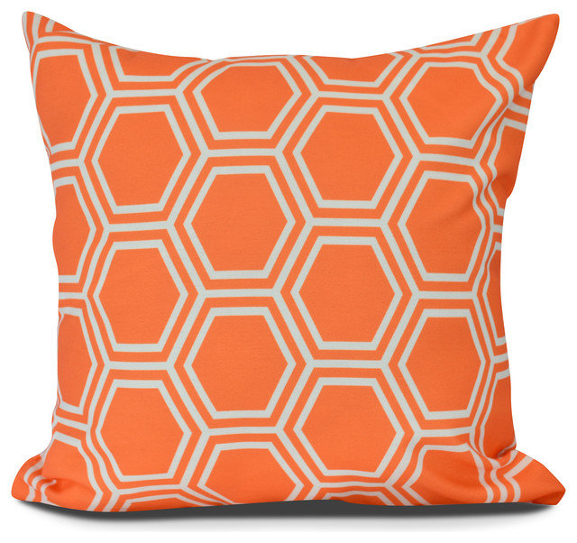 Geometric Print Indoor/Outdoor Pillow, Orange Contemporary