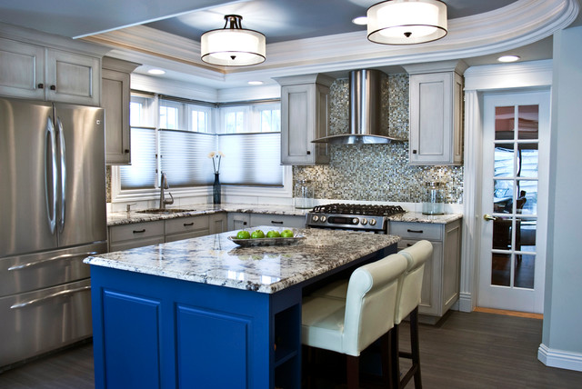 Transitional Kitchen With Painted Cabinets Granite Countertops
