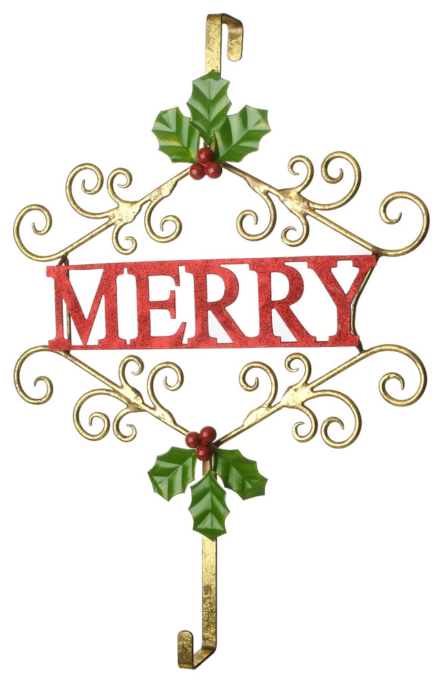 19" Christmas Merry" Wreath Hanger Contemporary Wreaths And