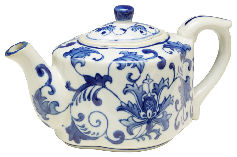 Blue and White Porcelain Teapot Chinese Style Tea Kettle A1