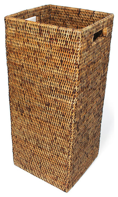 Rattan Square Umbrella Stand - Tropical - Coatracks And Umbrella Stands
