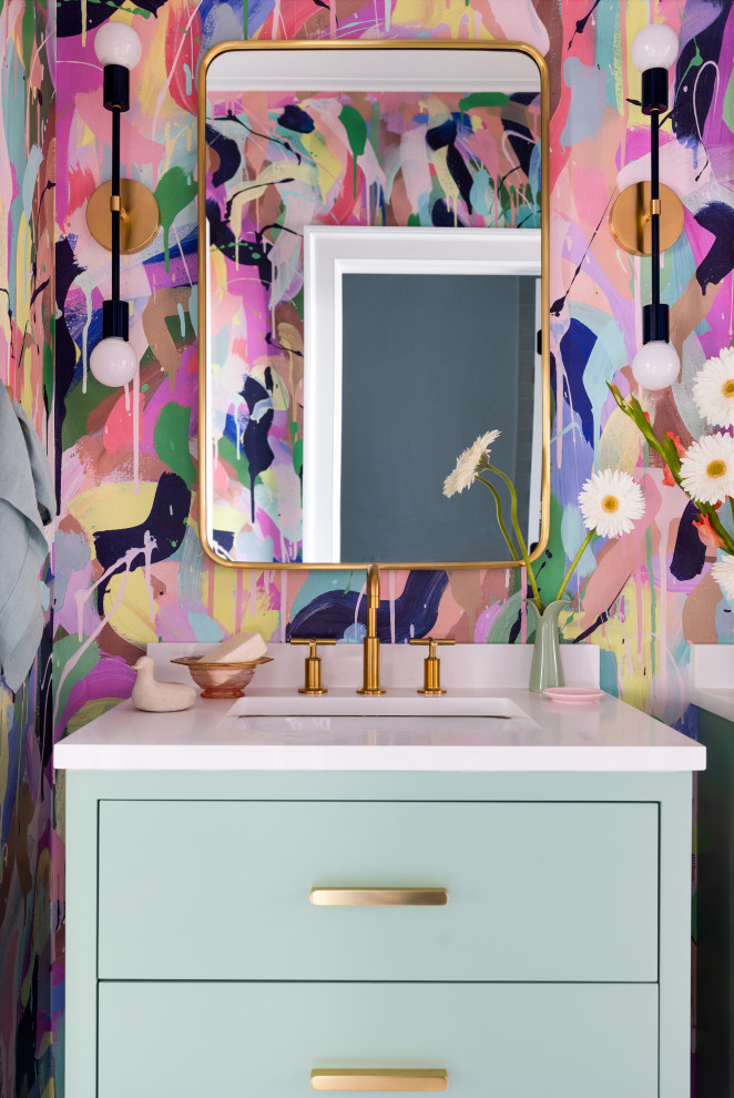 Inspiration for a transitional powder room remodel in Chicago