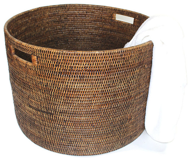 Rattan Storage Basket Open Round Contemporary Baskets by Hudson