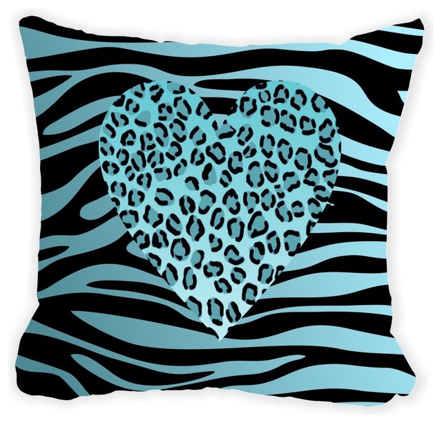 Rikki Knight LLC - Blue Leopard Heart On Zebra Background Microfiber Throw Pillow & Reviews Houzz