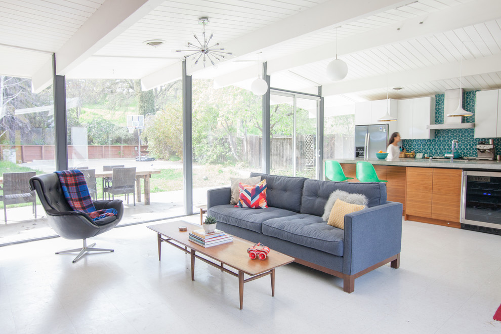 Design ideas for a midcentury open concept living room in San Francisco.