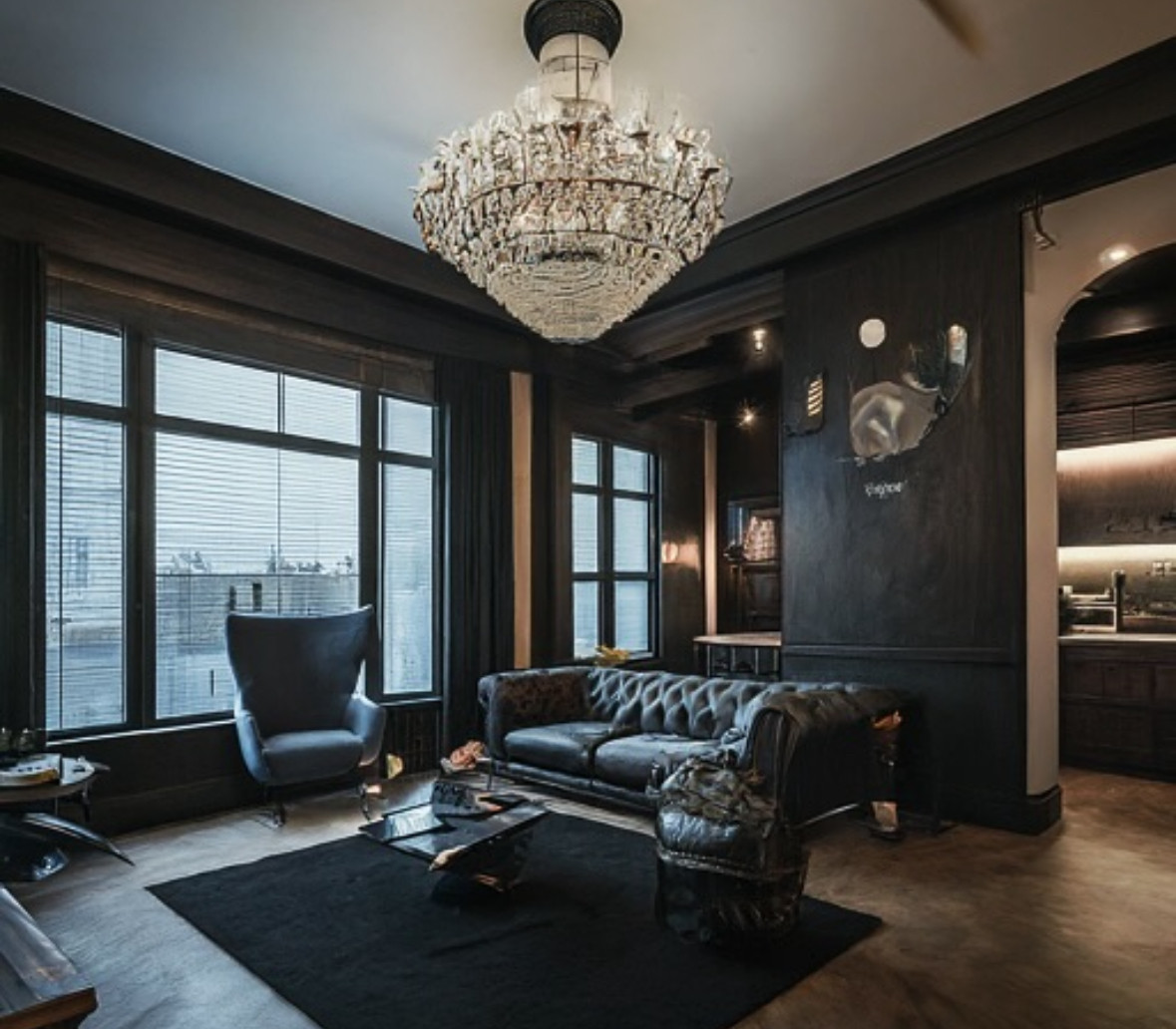 The "Midnight Grandeur" Lounge – An AI-Rendered Retreat at Iron Gate Motor Condo