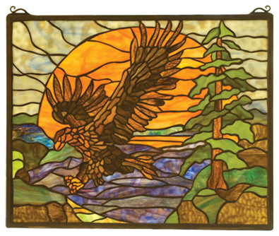 20"Wx16"H Eagle At Sunset Stained Glass Window