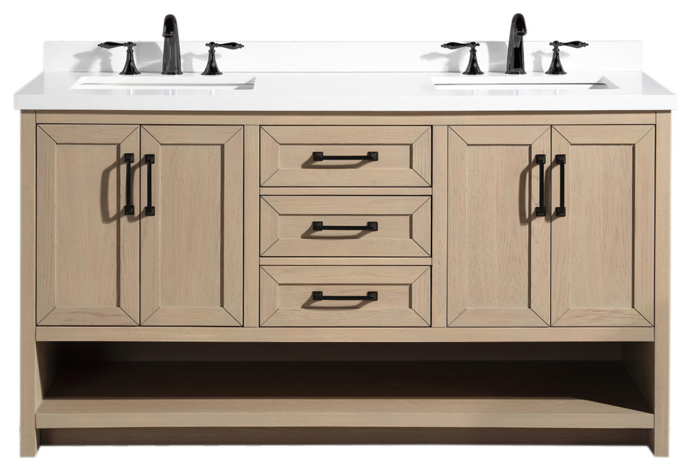 Venice 60" Bathroom Vanity, Oak Gray Finish Transitional Bathroom