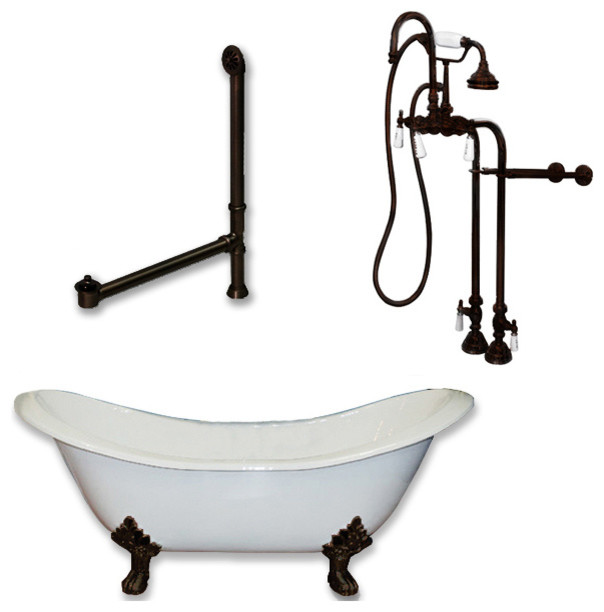 Cast Iron Double Ended Slipper Tub, Oil Rubbed Bronze Assembly Package