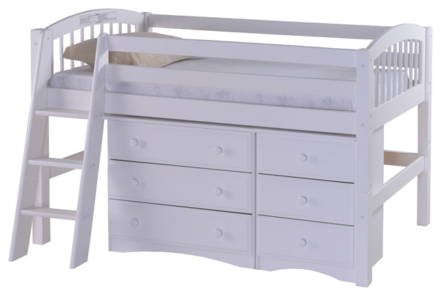 Camaflexi Twin Low Loft Storage Bed Arch Spindle Headboard Camaflexi Twin Low Loft Storage Bed Arch Spindle Headboard White