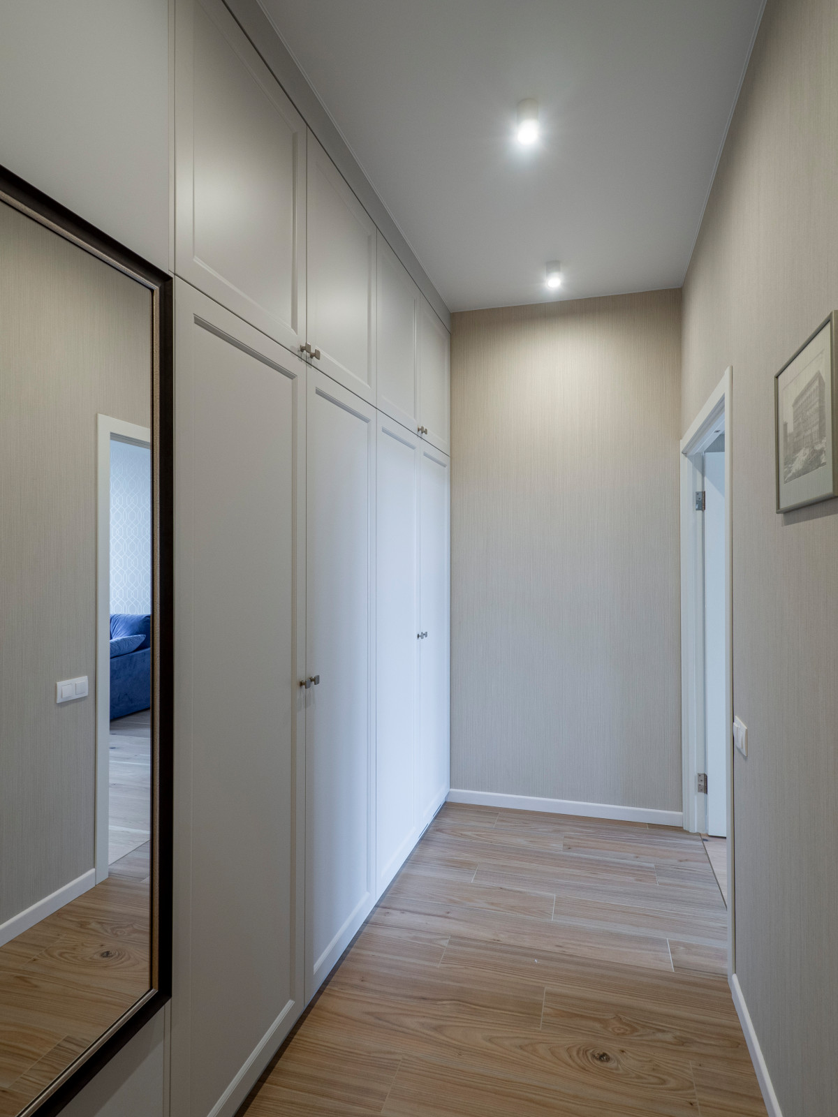 Меблировка прихожей и санузла в светло-мятном цвете