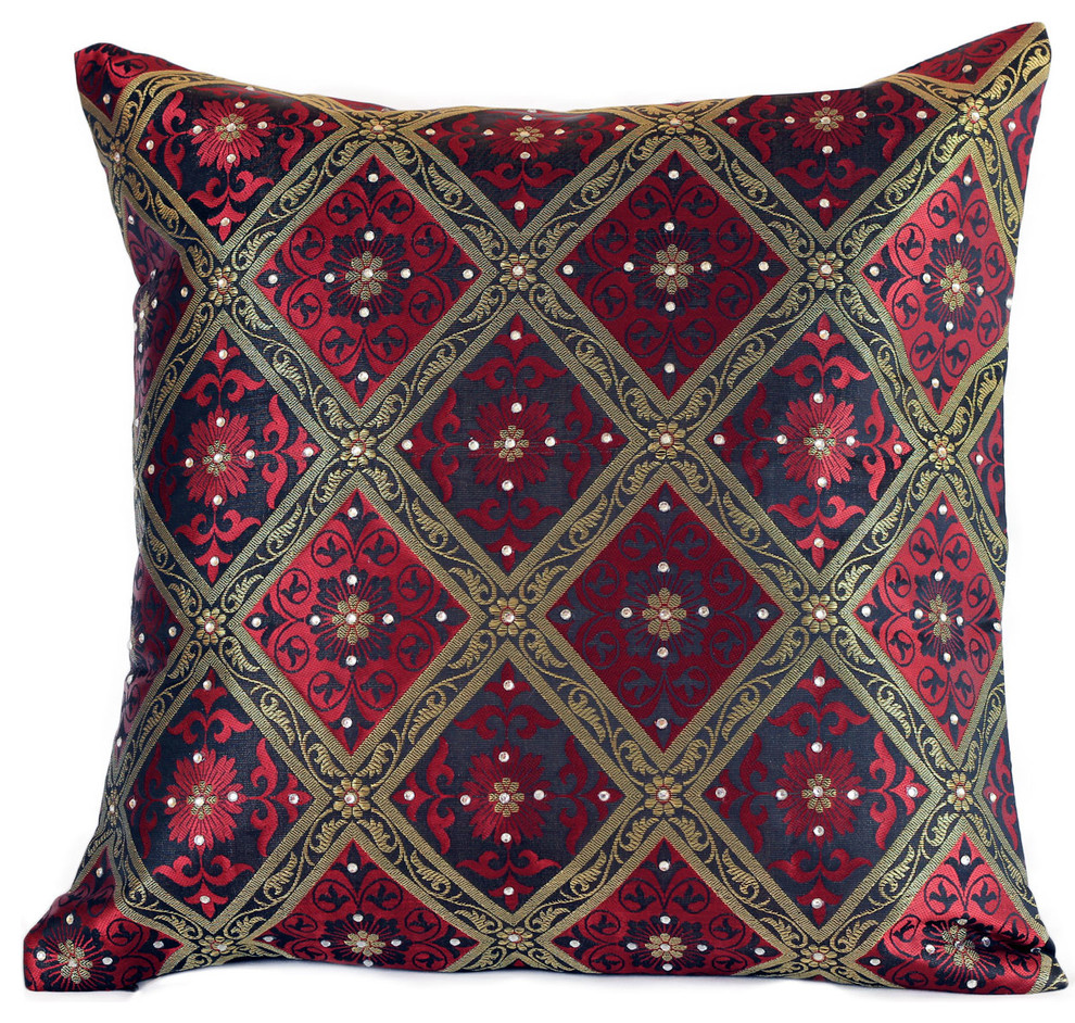 Hand Embroidered Brocade Pillow Cover, Set of 2