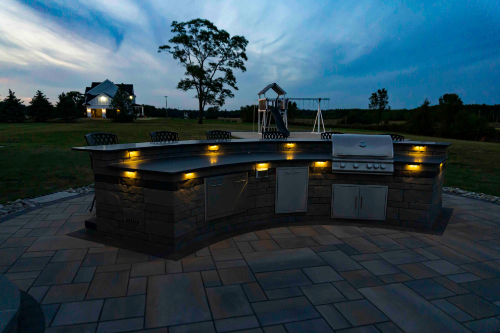 Cream Ridge, NJ: Outdoor Kitchen and Paver Patio with Firepit Area