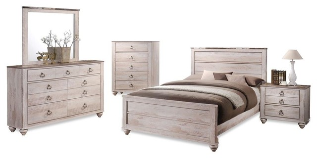Brayden 5 Piece White Washed Bedroom Collection Farmhouse Bedroom Furniture Sets By Ctc Furniture Inc