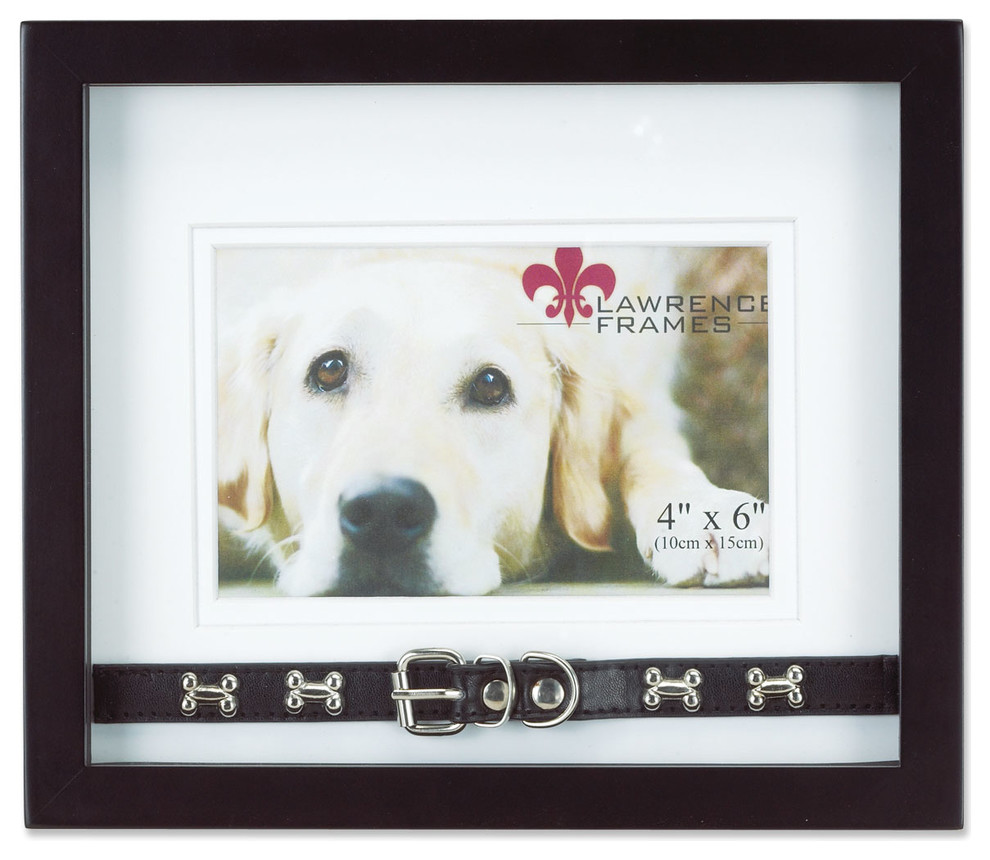 Walnut Wood Double Mat 6x4 Picture Frame - Dog Collar Design