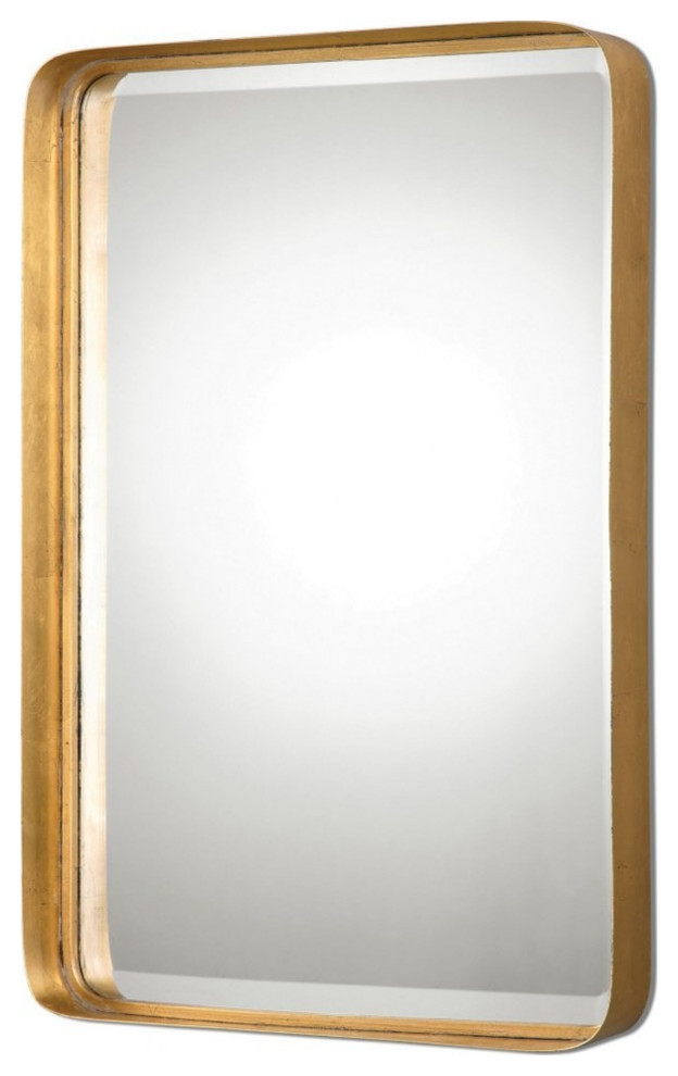 Rustic Rounded Rectangular Mirror in Antique Gold Leaf Curved Corners ...
