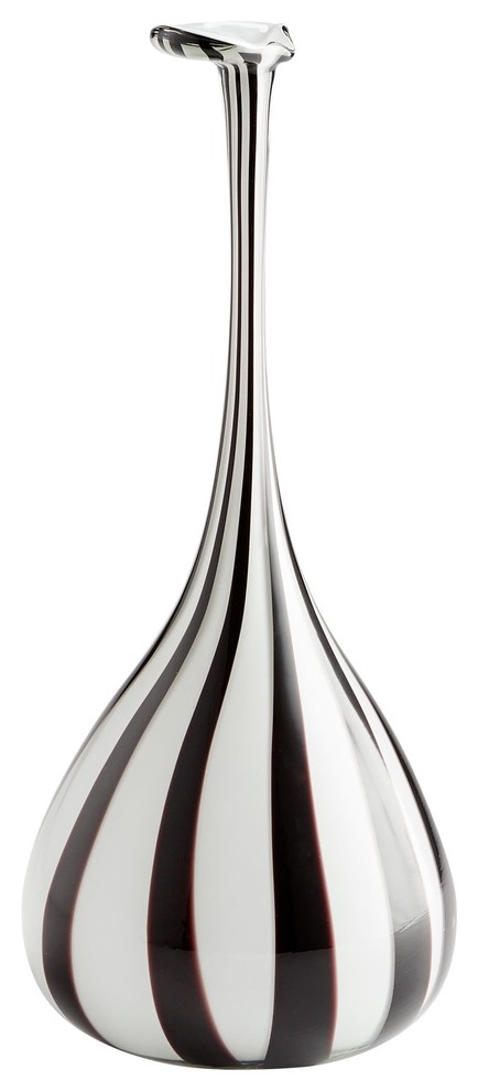 Long Neck Swirled Black and White Glass Vase Small