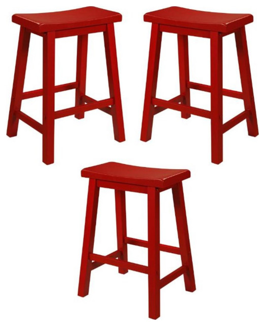 Home Square 24" Wood Counter Stool in Crimson Red Set of 3 Bar