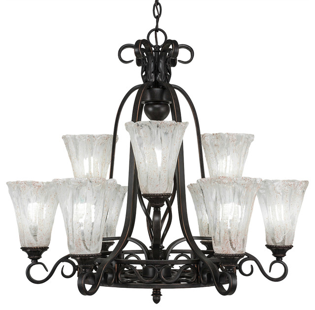 Elegant_ 9-Light Chandelier, Dark Granite Finish, 5.5" Fluted Italian Ice Glass