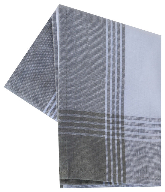 Tea Towel Color Bordered, Gray and White