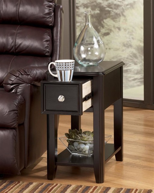 Single Drawer Chairside End Table in Dark Fin