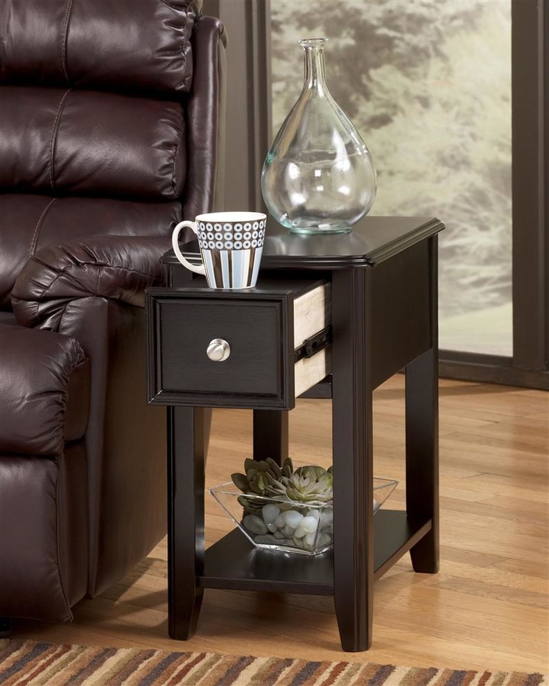 Single Drawer Chairside End Table in Dark Fin