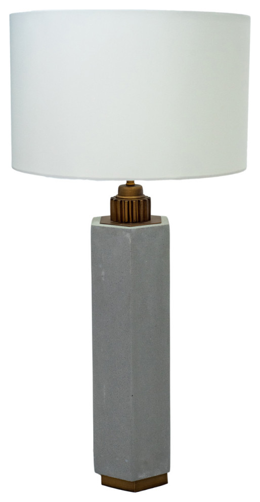 30" Cement Table Lamp, Concrete Base With White Fabric Shade