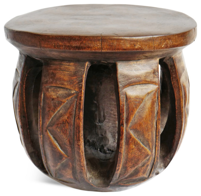 Consigned Baga Small Tribal Round Stool - Transitional - Accent And ...