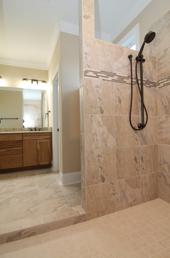  Doorless  Tile  Shower  Transitional Bathroom Raleigh 