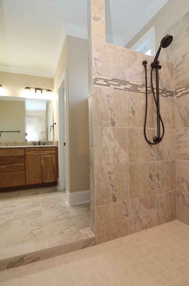 Doorless Tile Shower - Transitional - Bathroom - Raleigh ...