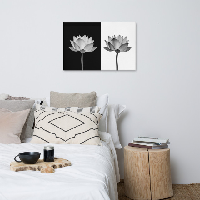 Flower Wall Art Lotus on Black and White Floral Photo Canvas Print, 24 ...