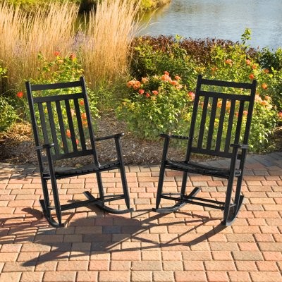 Pair of Dixie Seating Indoor/Outdoor Slat Rocking Chairs -Black