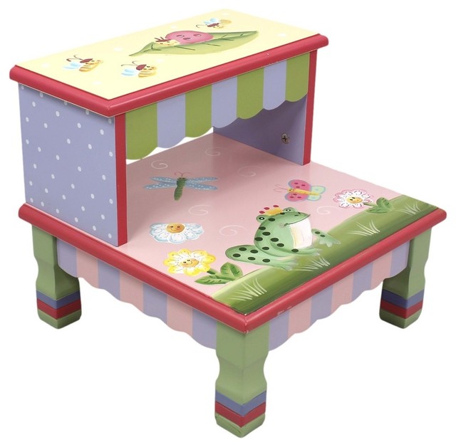 Magic Garden Handcrafted Kids Wooden Step Stool With Storage